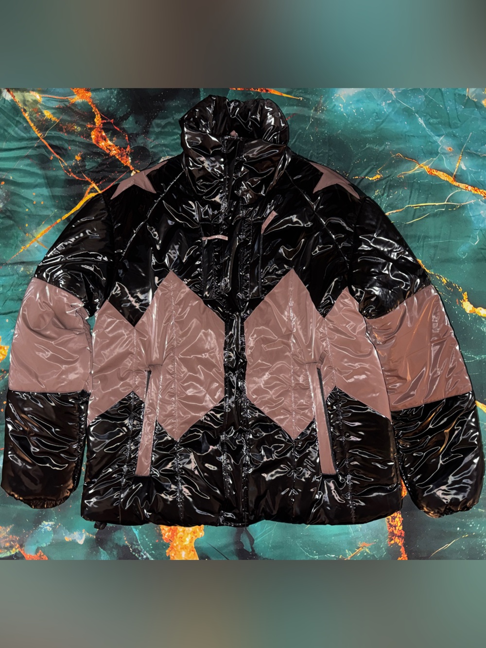 Men’s Forever 21 Black and Brown Shiny Quilted Puffer Jacket